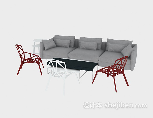 现代风格简单灰色系组合沙发3d模型下载