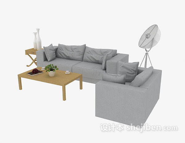 免费浅灰色组合沙发3d模型下载