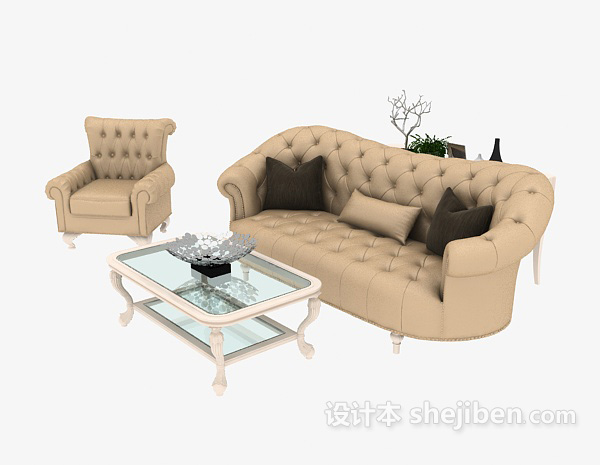 设计本简单浅色系组合沙发3d模型下载