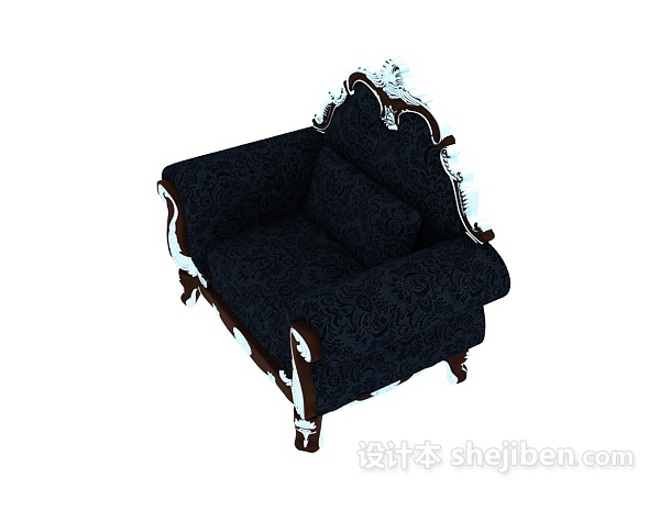 设计本欧式深蓝色花纹沙发3d模型下载