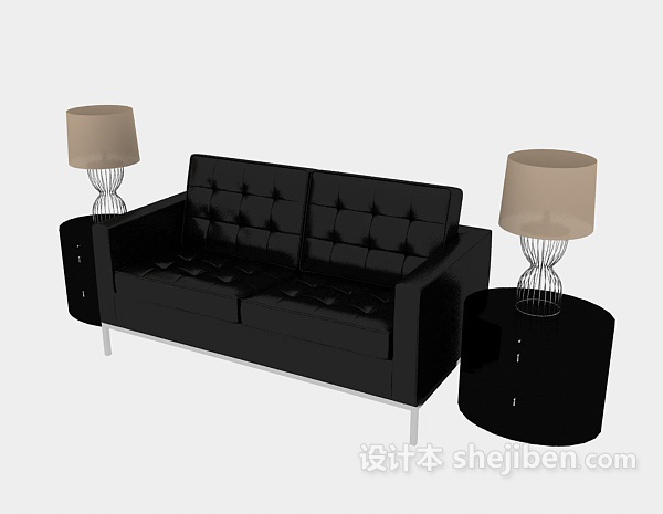免费家居简约黑色休闲双人沙发3d模型下载