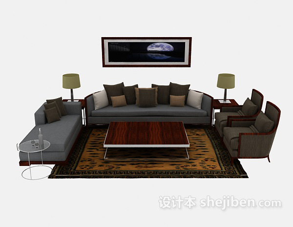 免费中式复古组合沙发3d模型下载