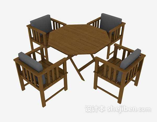 设计本木质休闲桌椅3d模型下载