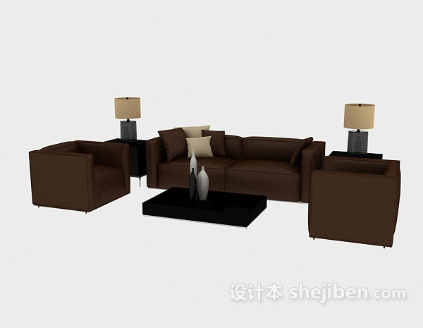 免费深棕色商务组合沙发3d模型下载
