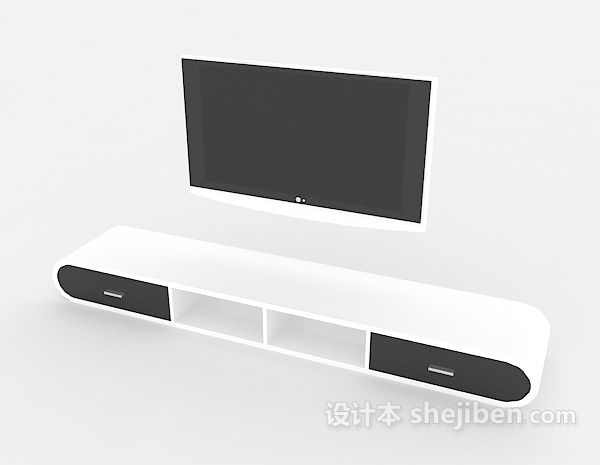 免费白色现代电视柜3d模型下载