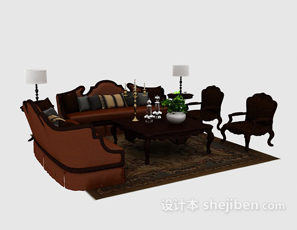 欧式棕色组合沙发
