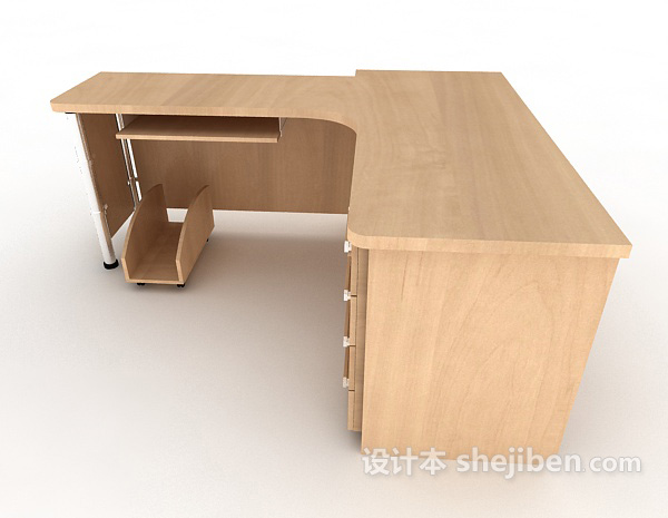 免费简单实木办公桌3d模型下载