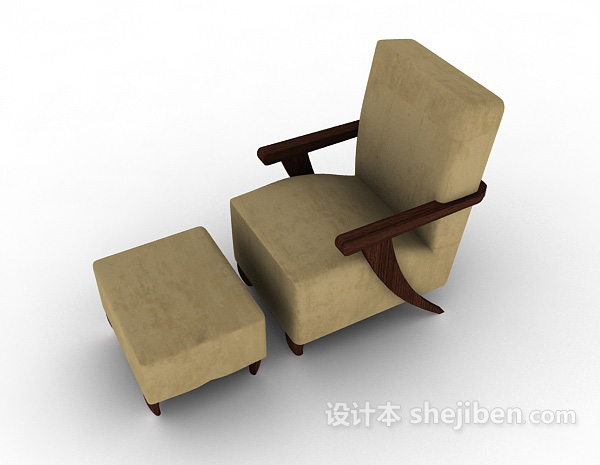 设计本木质棕色简约单人沙发3d模型下载
