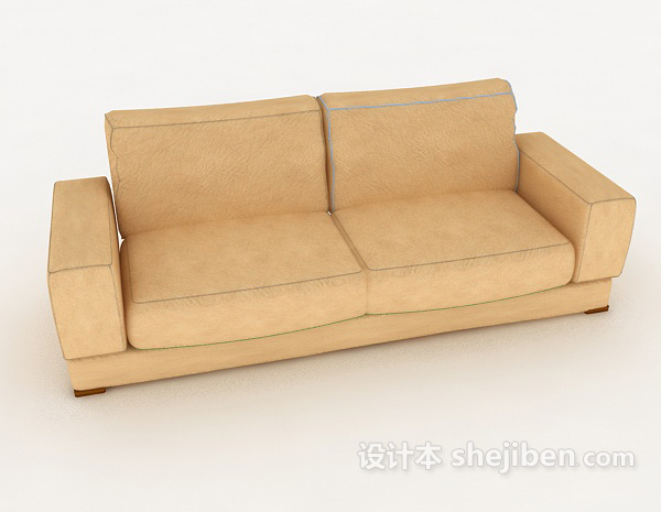 现代风格简约浅黄色双人沙发3d模型下载