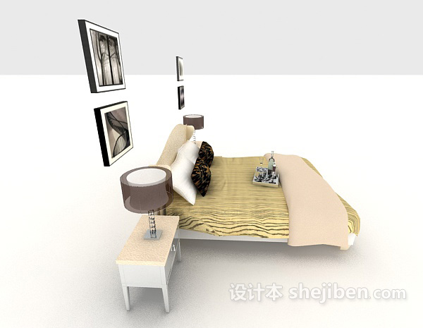 设计本现代简单家居床3d模型下载