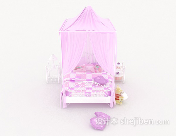 现代风格粉色单人床3d模型下载