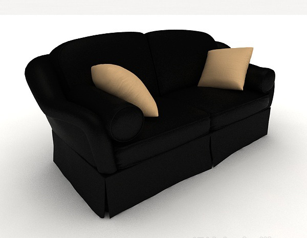 免费黑色简单双人沙发3d模型下载