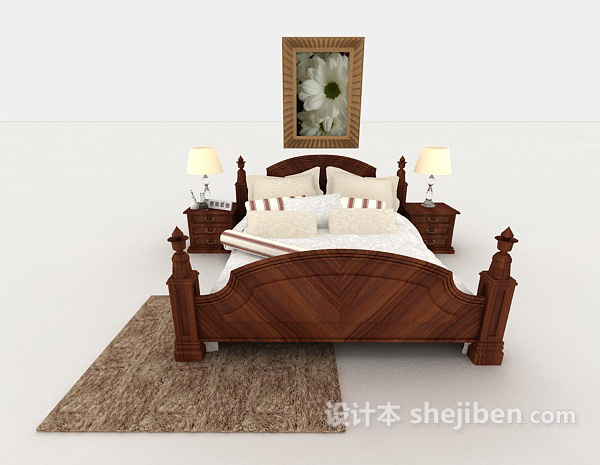 欧式风格简欧式风格双人床3d模型下载