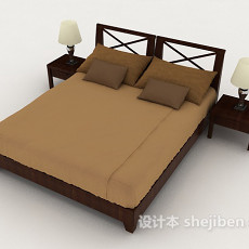 木质中式双人床3d模型下载