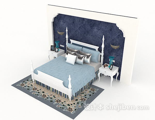 免费地中海风格双人床3d模型下载