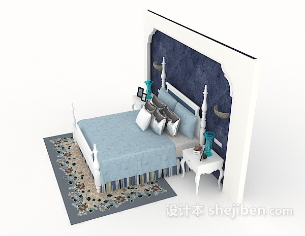 设计本地中海风格双人床3d模型下载
