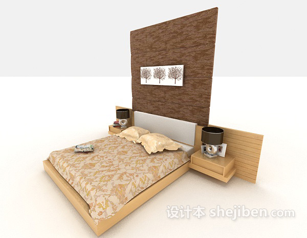 居家简单双人床3d模型下载
