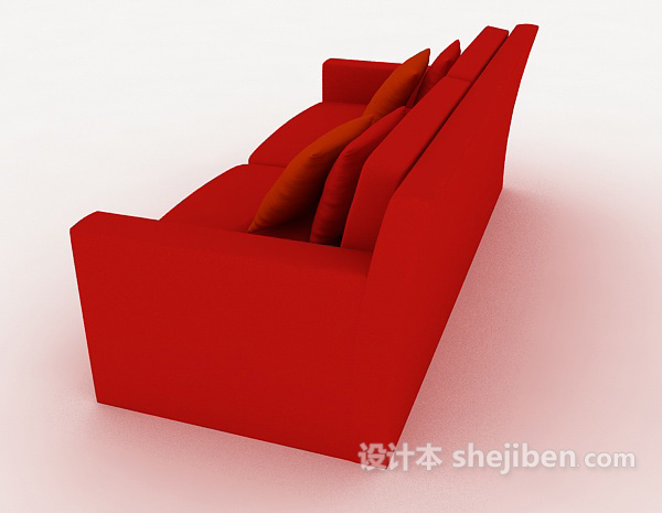设计本简约红色休闲双人沙发3d模型下载