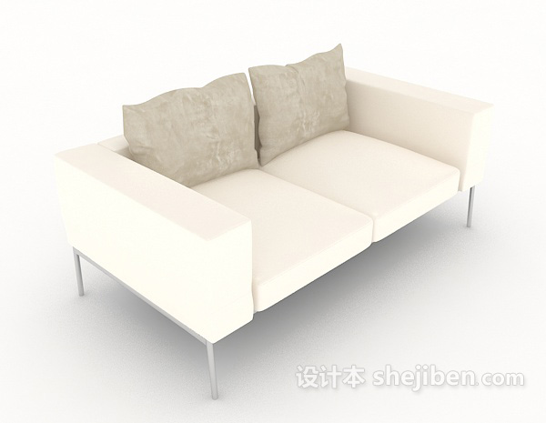 白色现代简单双人沙发3d模型下载