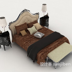 欧式家居木质双人床3d模型下载