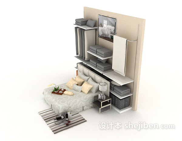 设计本家居灰色简单双人床3d模型下载