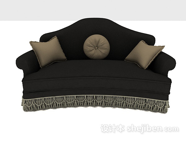 欧式风格黑色精致欧式双人沙发3d模型下载