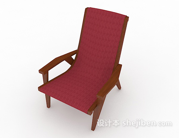 免费红色木质休闲椅子3d模型下载