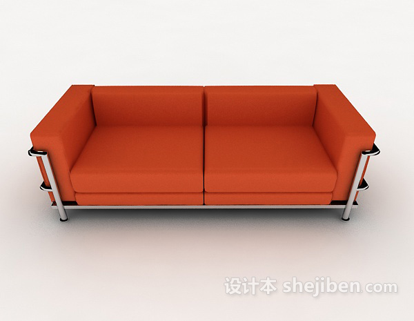现代风格橙色居家双人沙发3d模型下载
