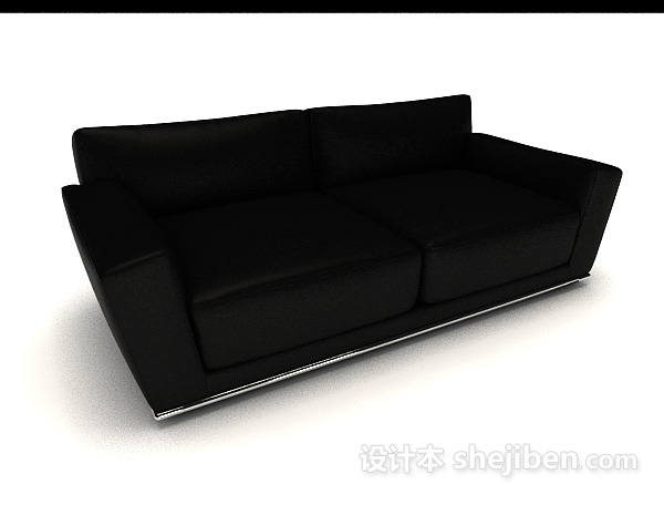 免费黑色现代简单双人沙发3d模型下载