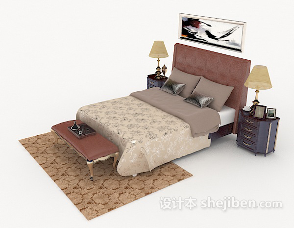 设计本居家实木双人床3d模型下载
