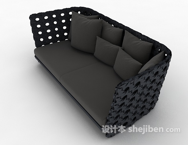 现代风格黑色简单多人沙发3d模型下载