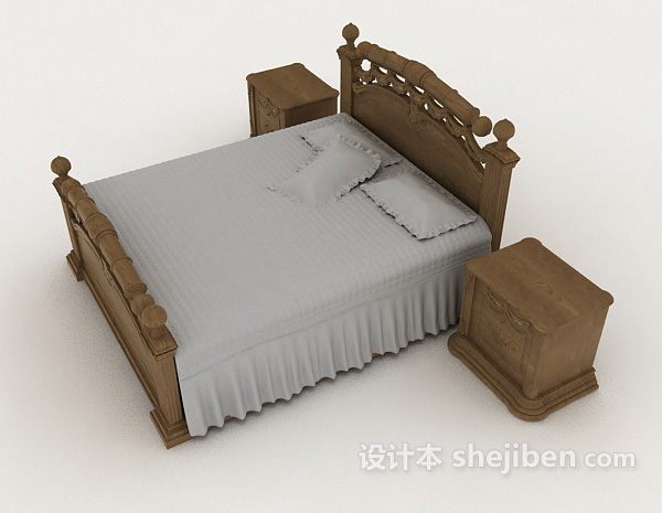 设计本家居灰色简约木质双人床3d模型下载