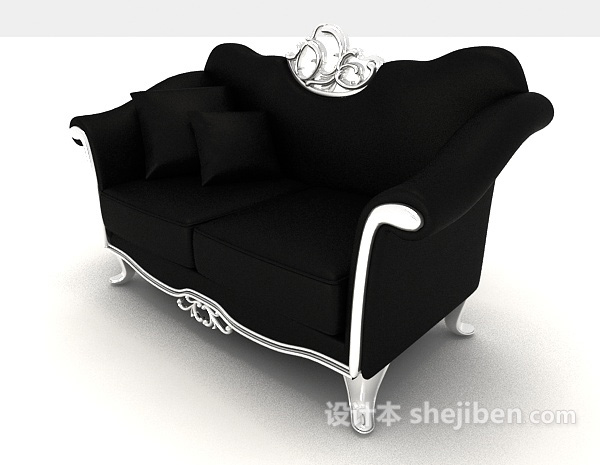 黑色欧式双人沙发3d模型下载