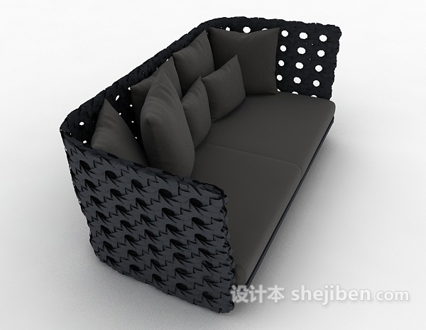 设计本黑色简单多人沙发3d模型下载
