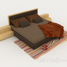 简约家居木质深棕色双人床3d模型下载