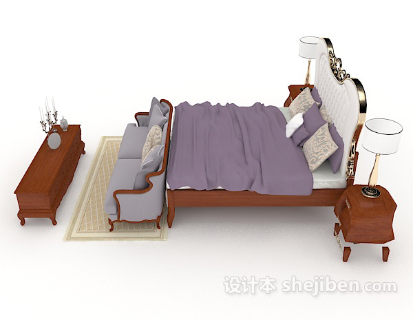 设计本欧式大方双人床3d模型下载