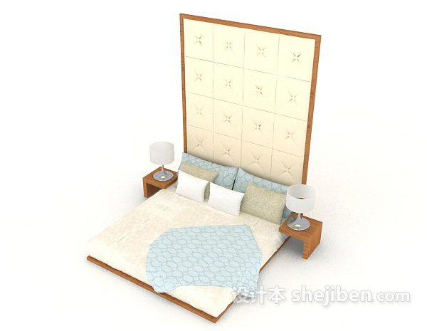 免费家居木质简约双人床3d模型下载
