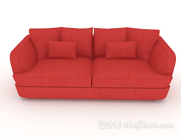 现代风格简约大红色双人沙发3d模型下载