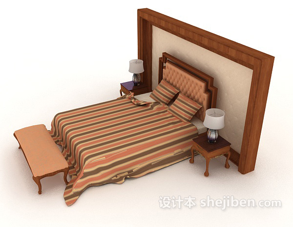 设计本简单欧式双人床3d模型下载
