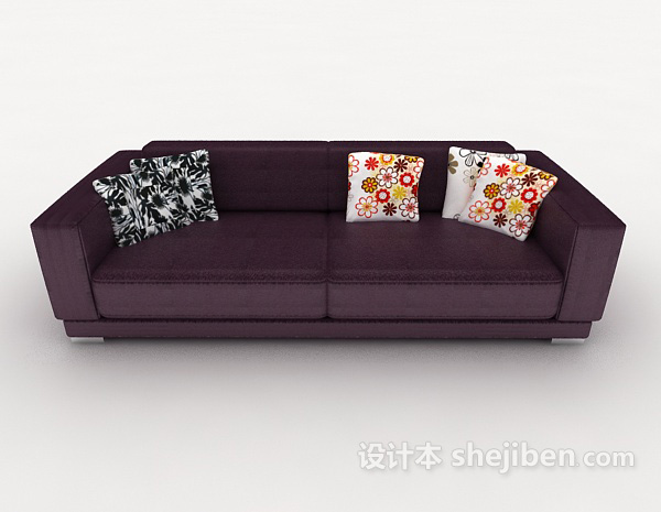 现代风格紫色简单多人沙发3d模型下载