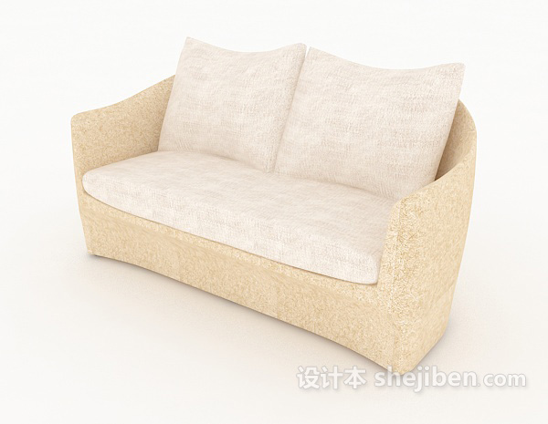 设计本米黄色淡雅双人沙发3d模型下载