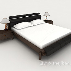 新中式黑色双人床3d模型下载