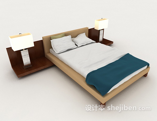 现代风格简约家居木质双人床3d模型下载