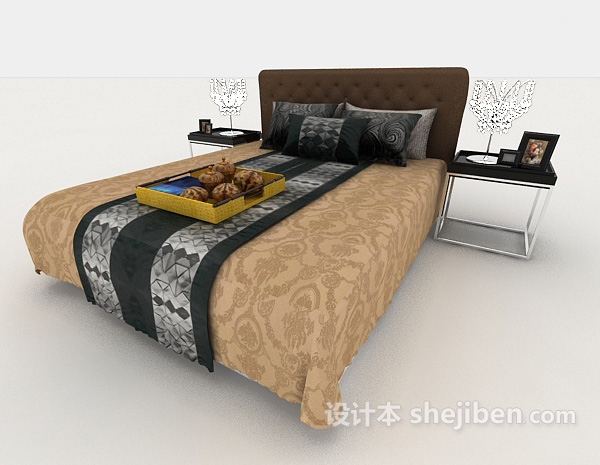 个性家居棕色双人床3d模型下载