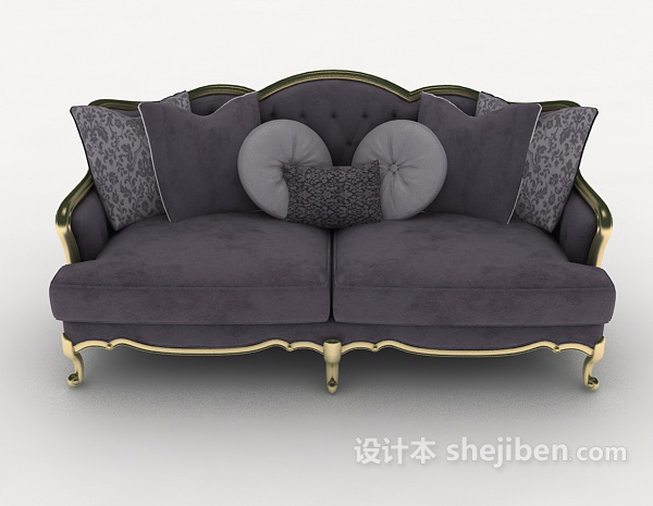 欧式风格紫色欧式双人沙发3d模型下载