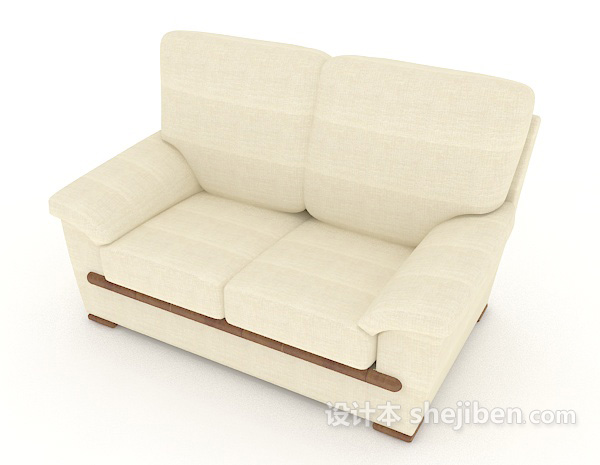 免费家居简约米白色双人沙发3d模型下载