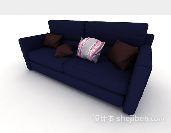 免费现代蓝色双人沙发3d模型下载