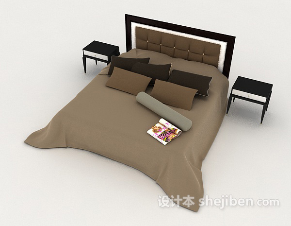 免费现代棕色简约家居双人床3d模型下载
