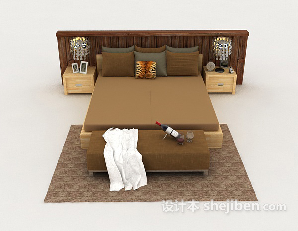免费现代简约实木居家床3d模型下载