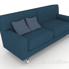现代蓝色简约双人沙发3d模型下载